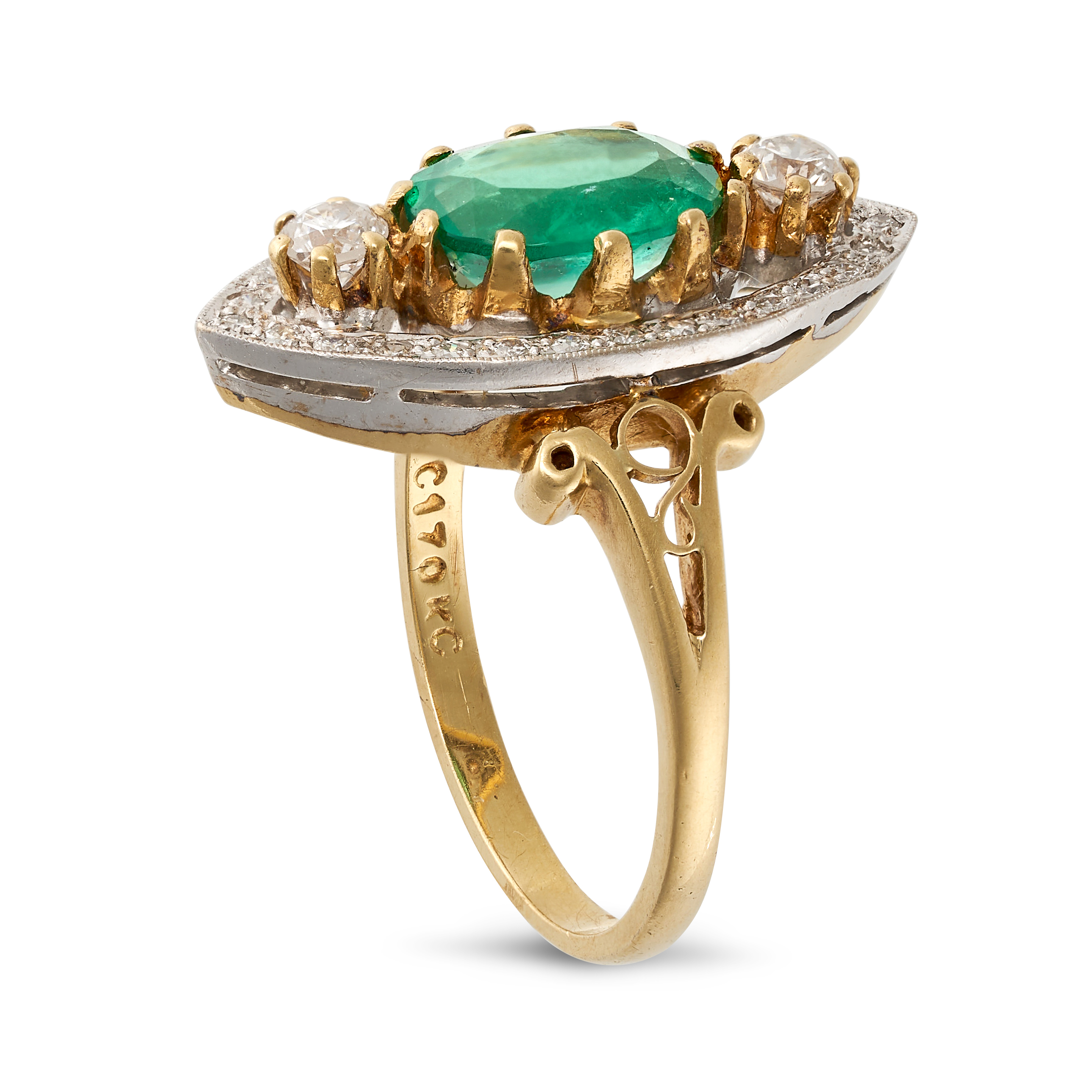 AN EMERALD AND DIAMOND DRESS RING in 18ct yellow and white gold, set with an oval cut emerald of ... - Image 2 of 2