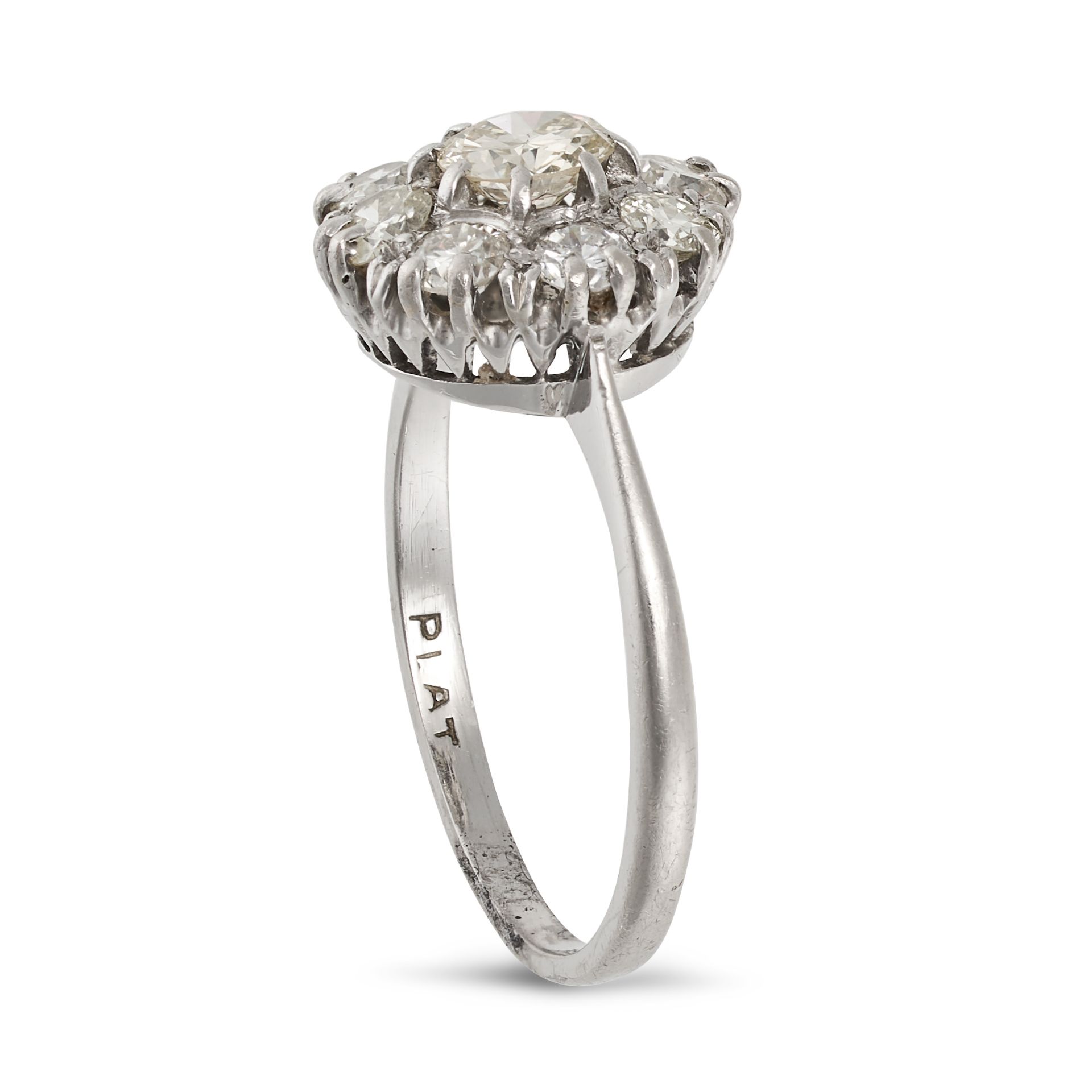 A DIAMOND CLUSTER RING in platinum, set with a cluster of old European cut diamonds, the diamonds... - Image 2 of 2