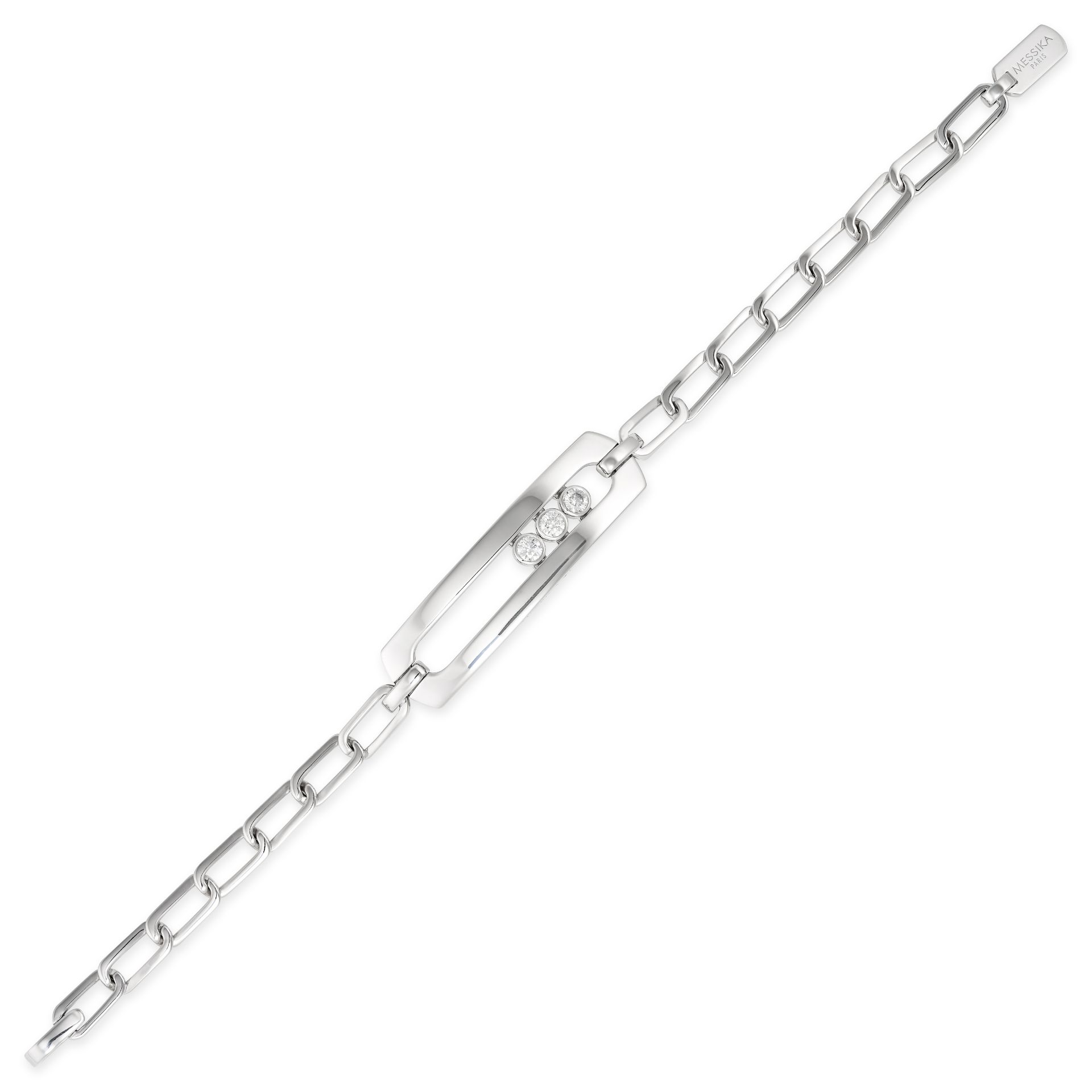MESSIKA, A DIAMOND MOVE BRACELET in 18ct white gold, set with three moveable round brilliant cut ...