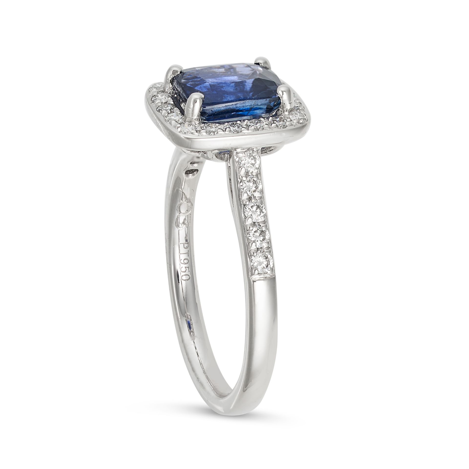 A SAPPHIRE AND DIAMOND CLUSTER RING in platinum, set with a cushion cut sapphire of 2.03 carats i... - Image 2 of 2