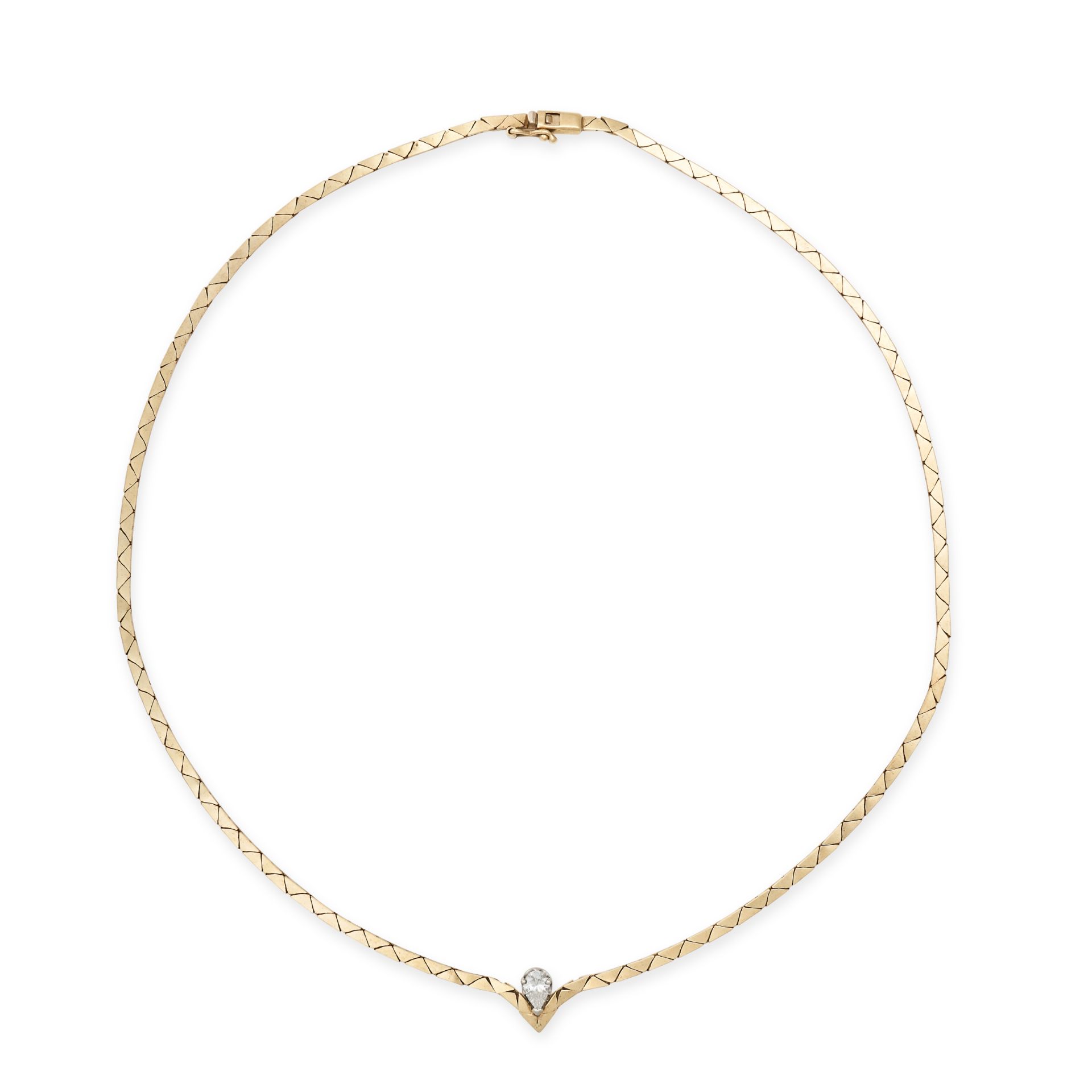 A DIAMOND NECKLACE in 14ct yellow gold, comprising a row of fancy triangular inks, set with a pea... - Image 2 of 2