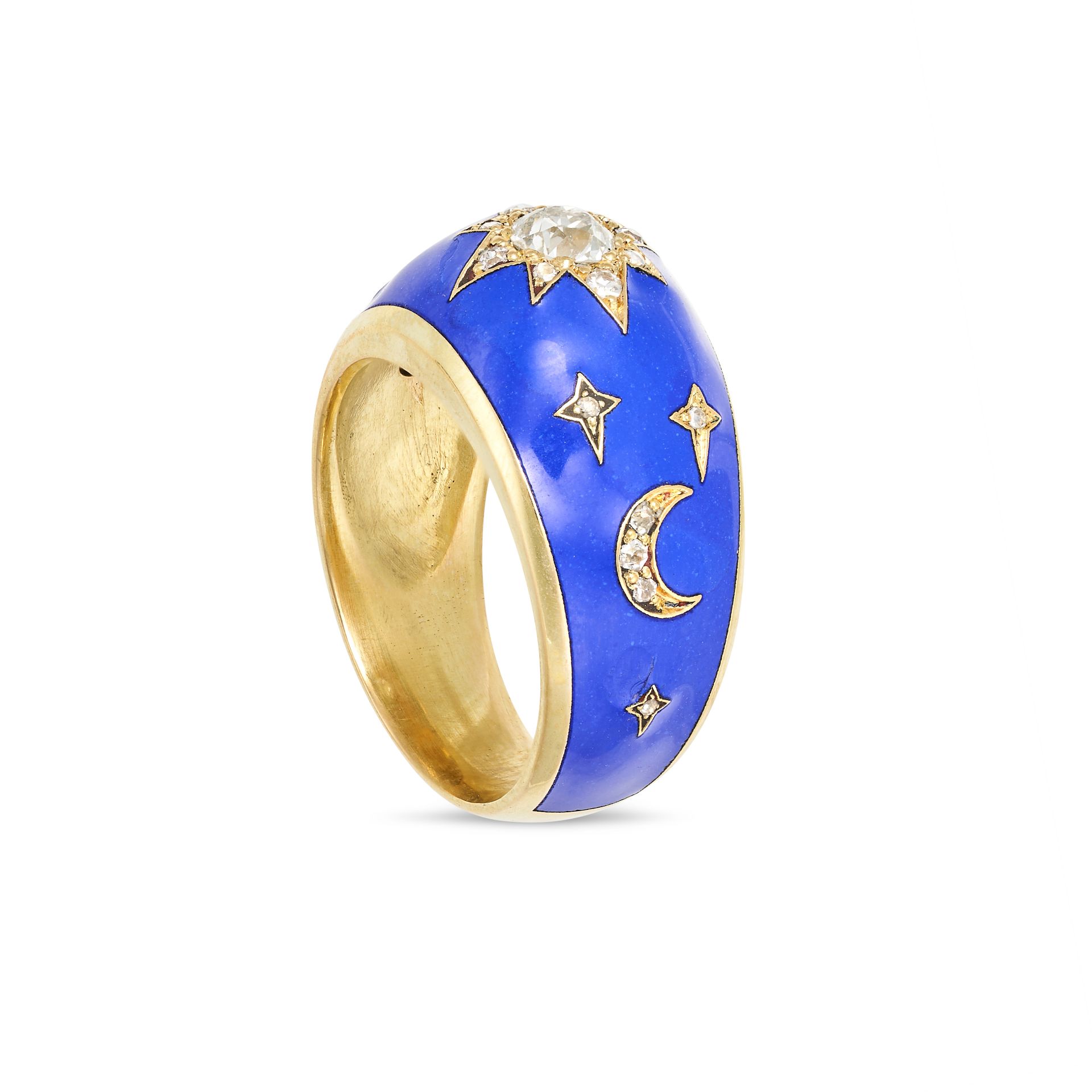 AN ENAMEL AND DIAMOND CELESTIAL DRESS RING in yellow gold, the domed body set old and rose cut di... - Bild 2 aus 2