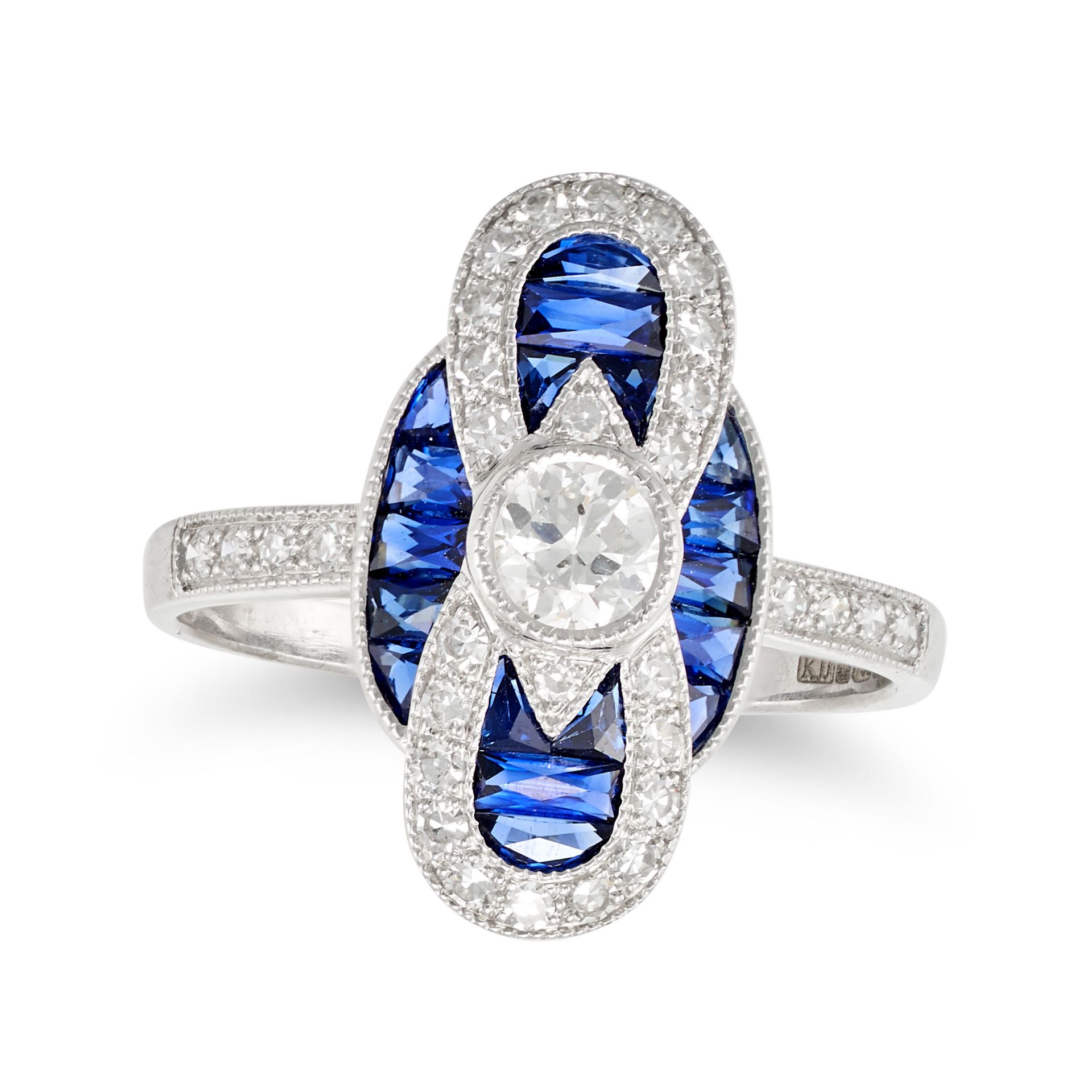 NO RESERVE - A SAPPHIRE AND DIAMOND DRESS RING in 18ct white gold, set with an old European cut d...