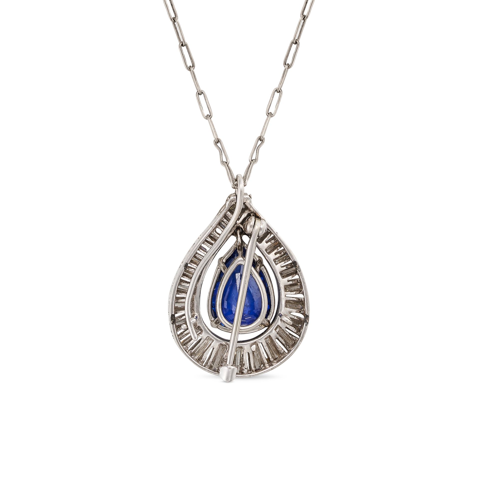 A SAPPHIRE AND DIAMOND PENDANT NECKLACE in platinum, the pendant set with a pear cut sapphire of ... - Image 3 of 3