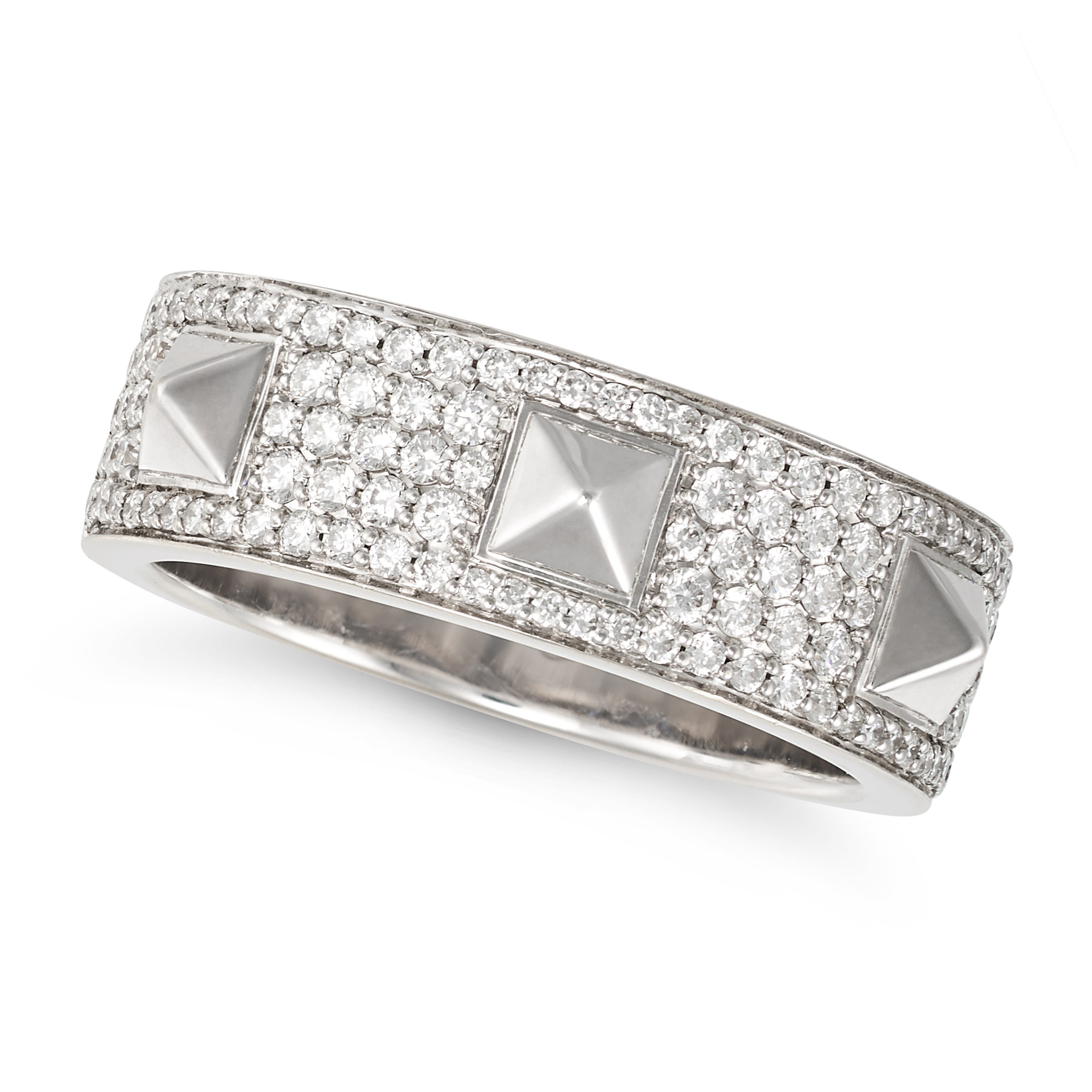 MESSIKA, A SPIKEY ALLIANCE DIAMOND RING in 18ct white gold, set with rows of round brilliant cut ...