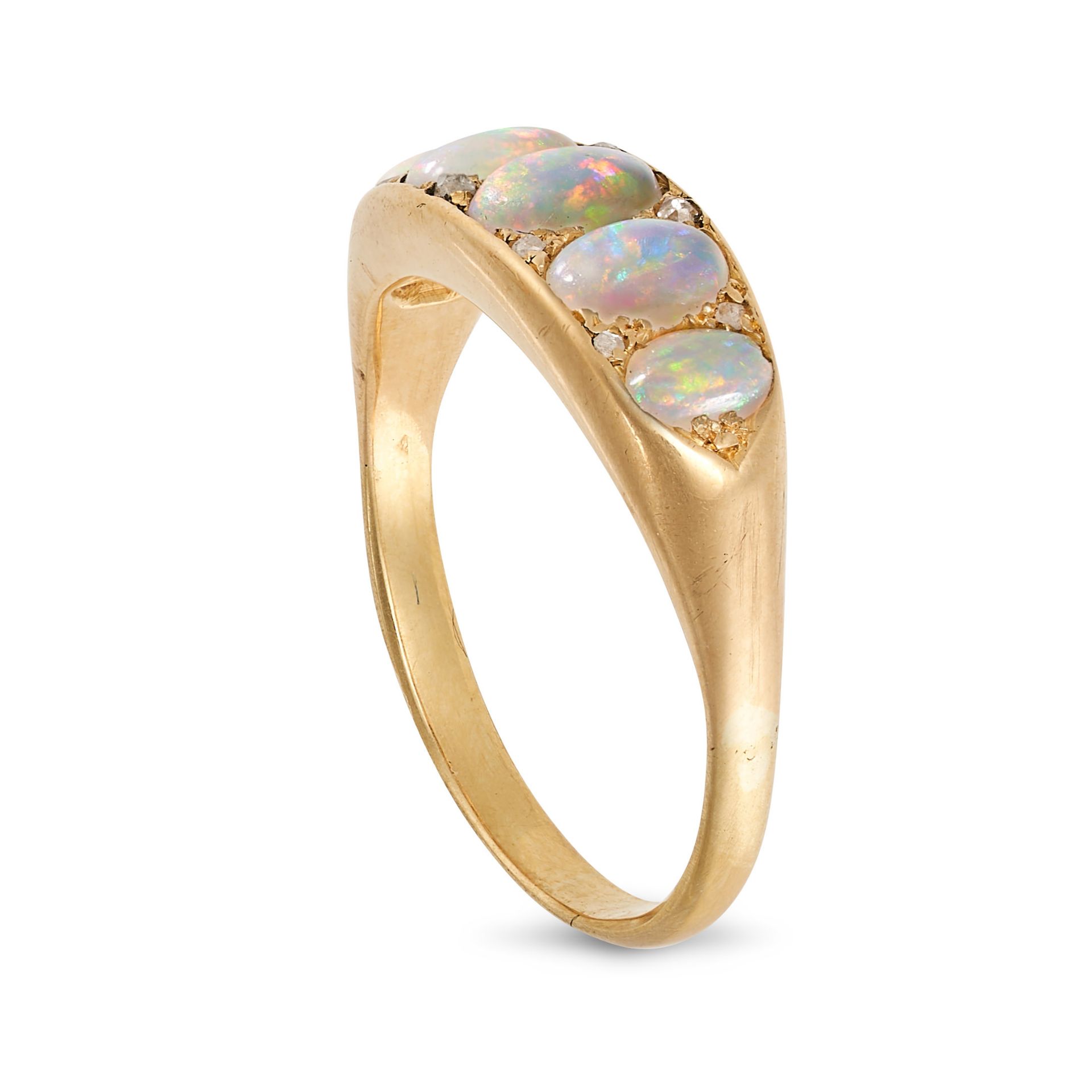 AN ANTIQUE OPAL AND DIAMOND RING in 18ct yellow gold, set with five oval cabochon opals accented ... - Bild 2 aus 2
