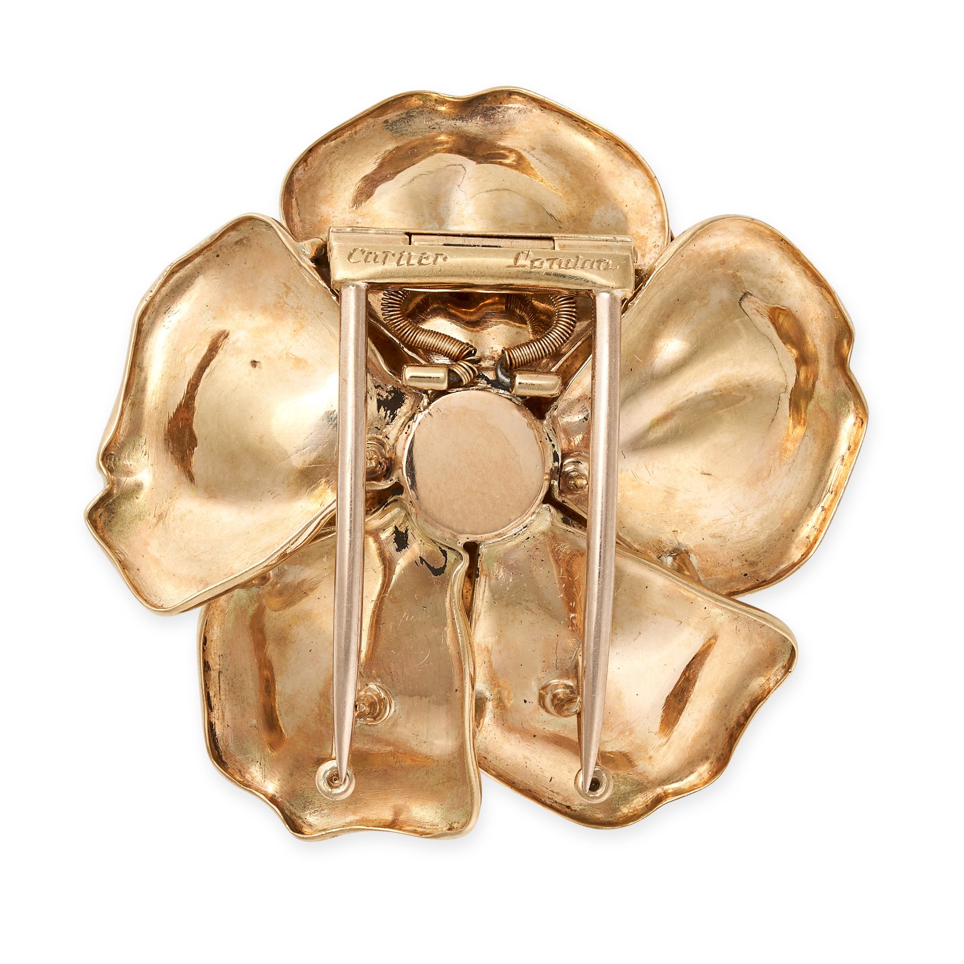 CARTIER, A VINTAGE DIAMOND FLOWER BROOCH in 18ct yellow gold, designed as a rose, set to the cent... - Bild 2 aus 2