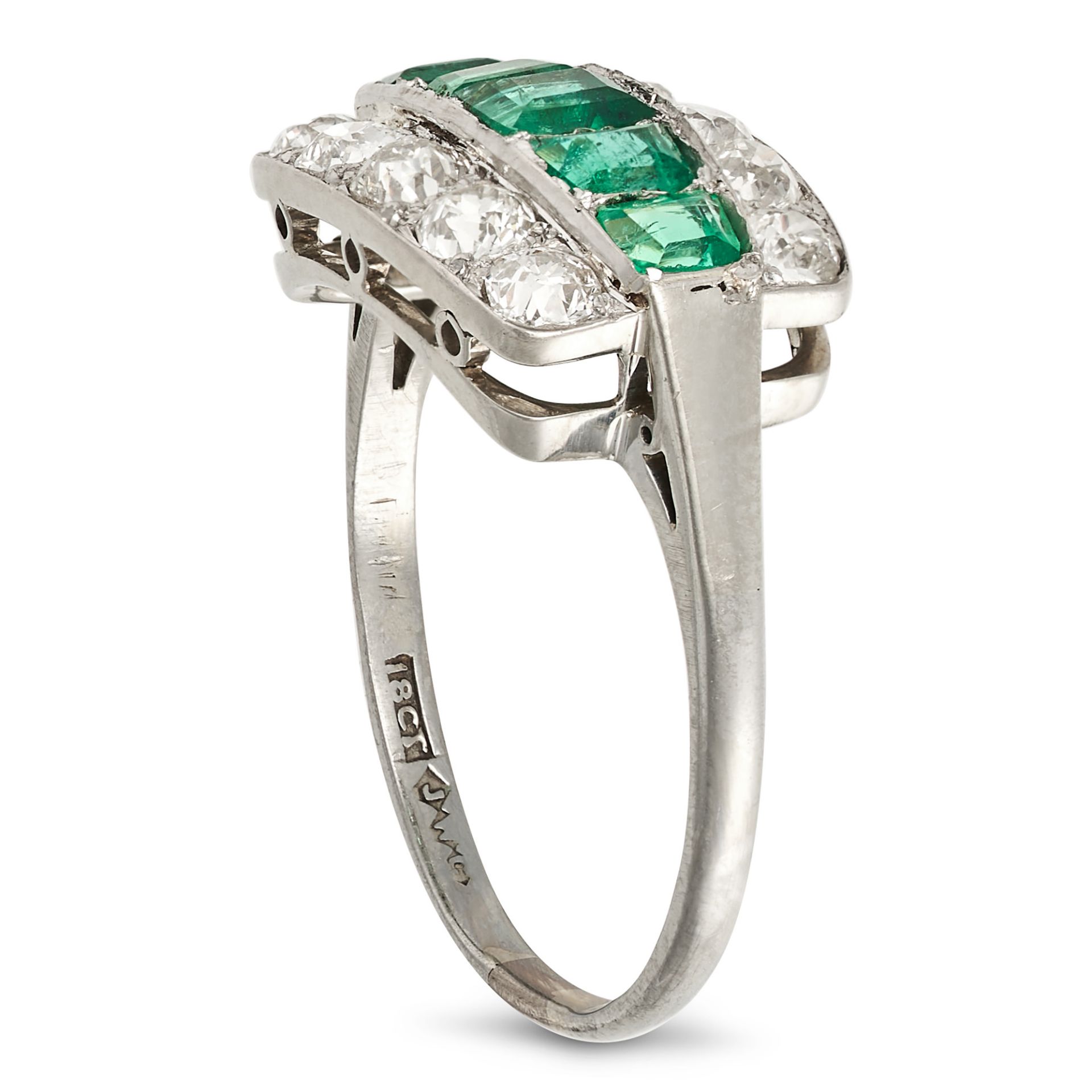 AN VINTAGE EMERALD AND DIAMOND RING in 18ct white gold, set with five step cut emeralds totalling... - Image 2 of 2