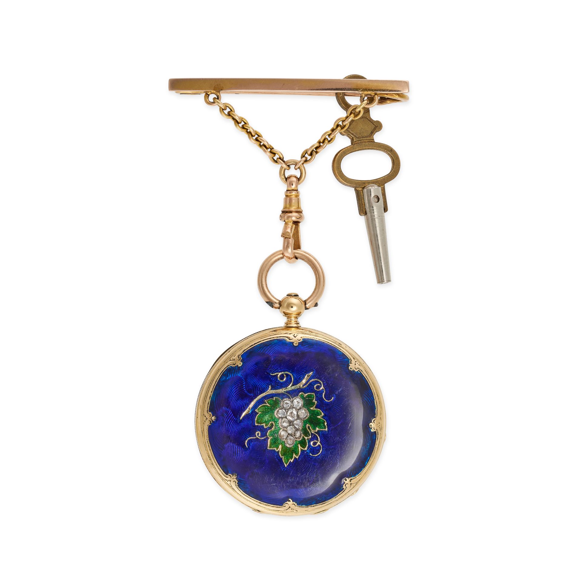 LE ROY & FILS, AN ANTIQUE DIAMOND AND ENAMEL POCKET WATCH in yellow gold, the circular white dial...