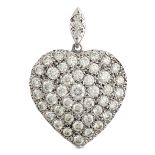 A VINTAGE DIAMOND HEART PENDANT in yellow and white gold, set throughout with round brilliant cut...