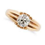 AN ANTIQUE DIAMOND GYPSY RING in 18ct yellow gold, set with an old European cut diamond of approx...
