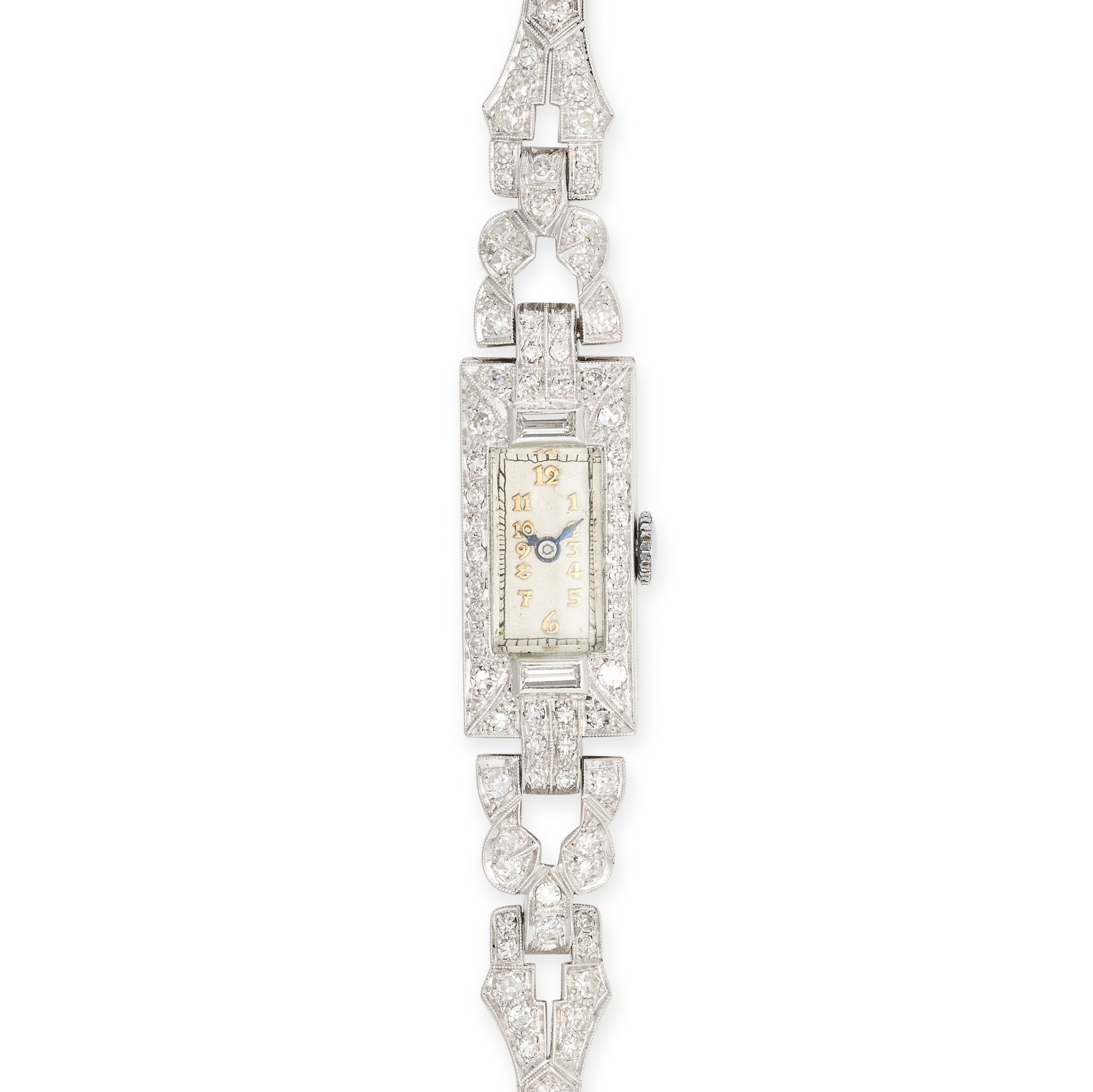 AN ART DECO LADIES DIAMOND COCKTAIL WATCH the rectangular dial with gold tone numerals, the case ...