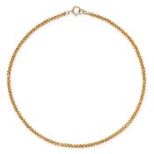 AN ANTIQUE TRICHINOPOLY CHAIN in yellow gold, comprising a row of cannetille links, later clasp s...