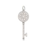 TIFFANY & CO., A DIAMOND PETALS KEY PENDANT in platinum, designed as a key with a flower petal mo...