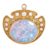 A FINE ANTIQUE OPAL AND DIAMOND BROOCH / PENDANT, EARLY 20TH CENTURY in yellow gold, set with a c...