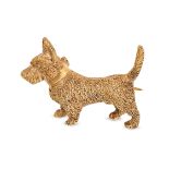 AN VINTAGE SCOTTIE DOG BROOCH in yellow gold, designed as a textured Scottie dog wearing a collar...