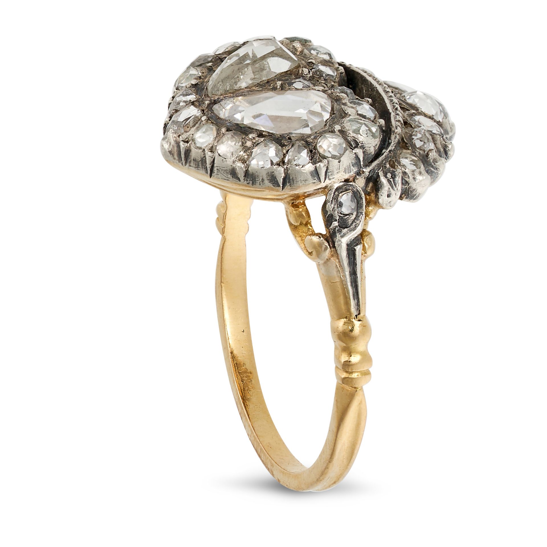 AN ANTIQUE DIAMOND SWEETHEART RING, 19TH CENTURY in yellow gold and silver, designed as two heart... - Image 2 of 2