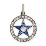 CARTIER, A SAPPHIRE AND DIAMOND PENDANT the circular pendant comprising a star motif set with cal...