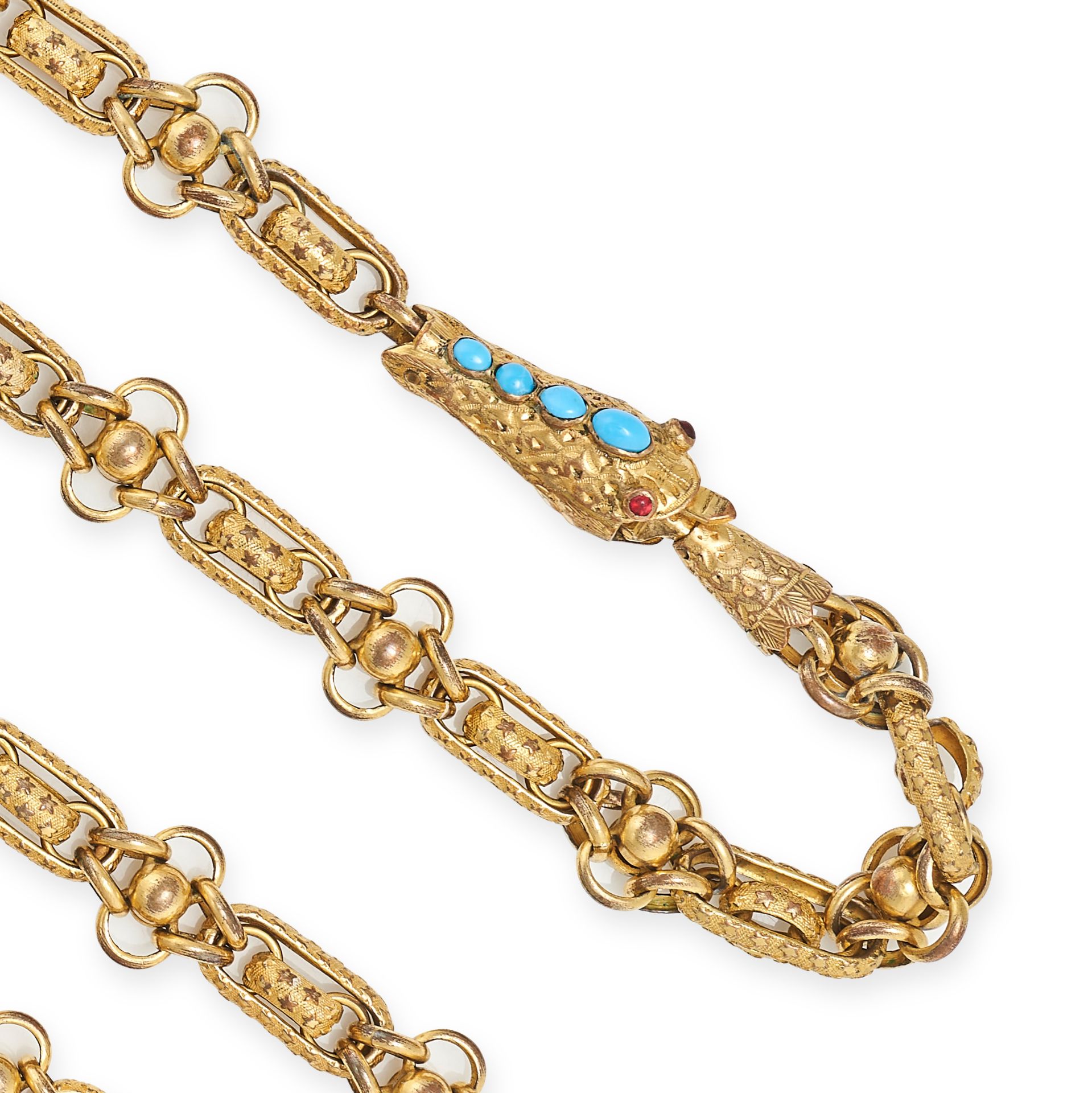 AN ANTIQUE SNAKE CHAIN NECKLACE comprising a row of fancy links with star decoration, the clasp d... - Bild 2 aus 2