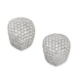A PAIR OF DIAMOND BOMBE EARRINGS in 18ct white gold, the domed faces pave set with round brillian...