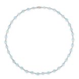A BLUE TOPAZ NECKLACE in 14ct white gold, comprising a row of faceted blue topaz, the blue topaz ...