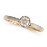 A SOLITAIRE DIAMOND RING in yellow gold, set with an old cut diamond, no assay marks, size Q1/2 /...