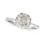 A 2.10 CARAT SOLITAIRE DIAMOND RING set with an old cut diamond of 2.10 carats to a stylised moun...