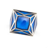 SOLANGE AZAGURY-PARTRIDGE, A REAL FAKE PLIQUE-A-JOUR ENAMEL RING in 18ct white gold, the square f...