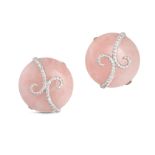 LEE HAVENS, A PAIR OF ROSE QUARTZ AND DIAMOND EARRINGS in 18ct white gold, each set with a round ...