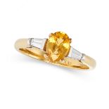 A YELLOW SAPPHIRE AND DIAMOND RING in 18ct yellow gold, set with an oval cut yellow sapphire of 1...