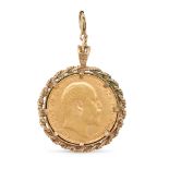 AN EDWARD VII SOVEREIGN PENDANT in yellow gold, set with an Edward VII sovereign, 1910, stamped 9...