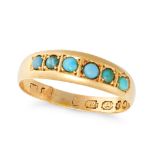 AN ANTIQUE VICTORIAN TURQUOISE BAND RING in 22ct yellow gold, set with six cabochon turquoise, ba...