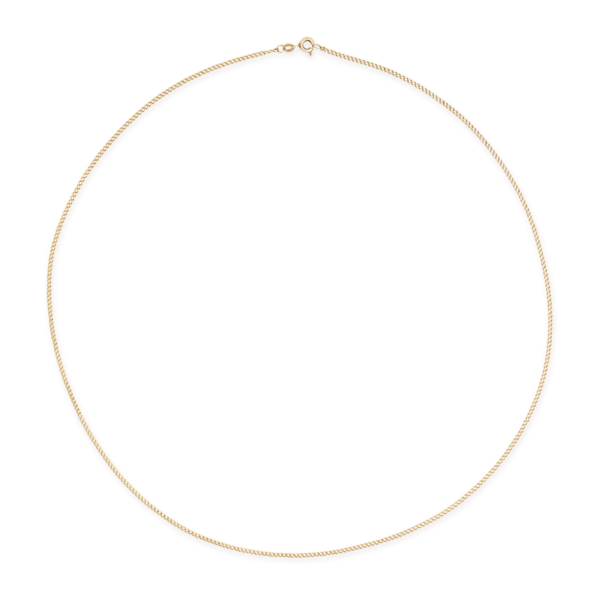 A GOLD CHAIN NECKLACE in 18ct yellow gold, comprising a row of curb inks, stamped 18K, 62.0cm, 5....