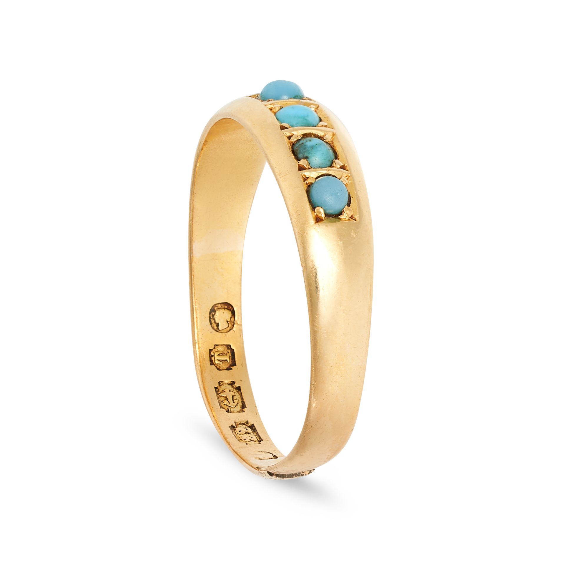 AN ANTIQUE VICTORIAN TURQUOISE BAND RING in 22ct yellow gold, set with six cabochon turquoise, ba... - Image 2 of 2