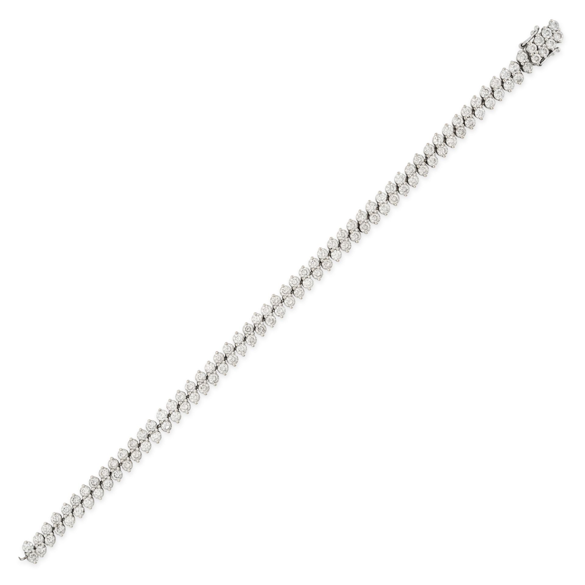 A DIAMOND BRACELET in 18ct white gold, comprising two rows of round brilliant cut diamonds, the d...