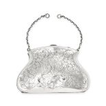 AN ANTIQUE EDWARDIAN SILVER PURSE the tapering body engraved with foliate details, inscribed 'GRH...