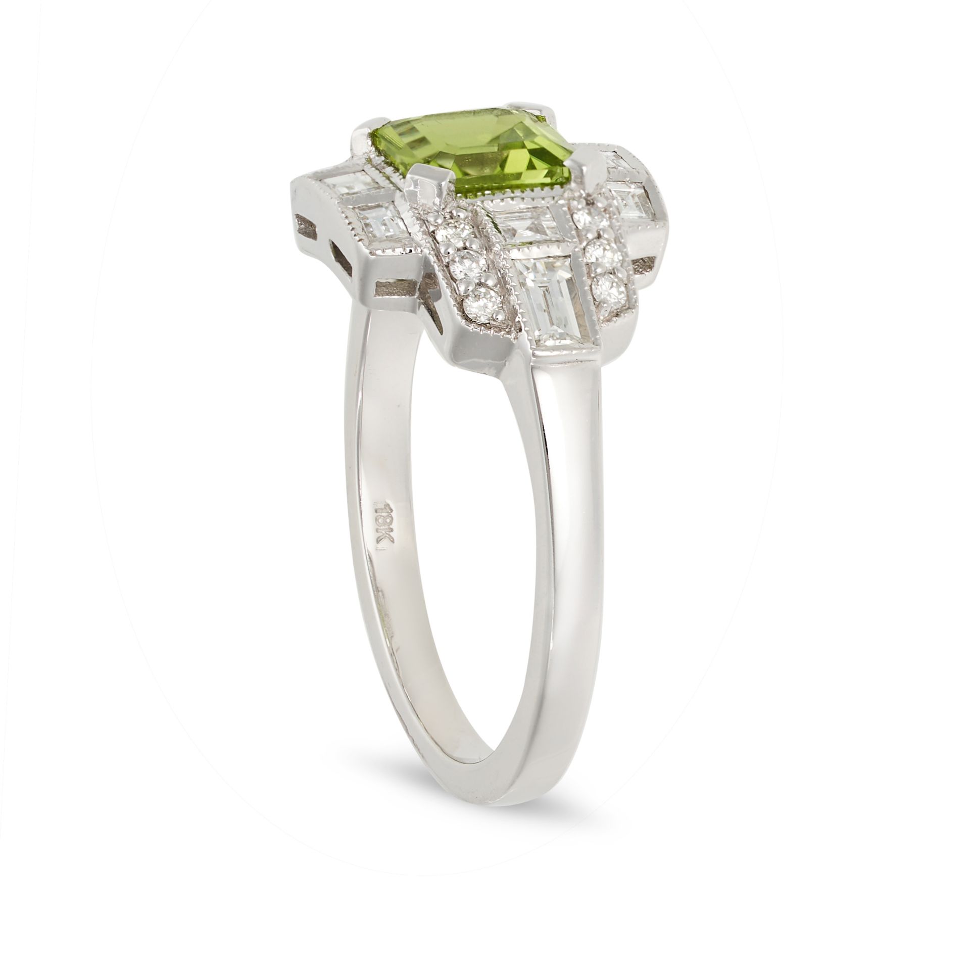 A PERIDOT AND DIAMOND DRESS RING in 18ct white gold, set with an octagonal step cut peridot accen... - Image 2 of 2