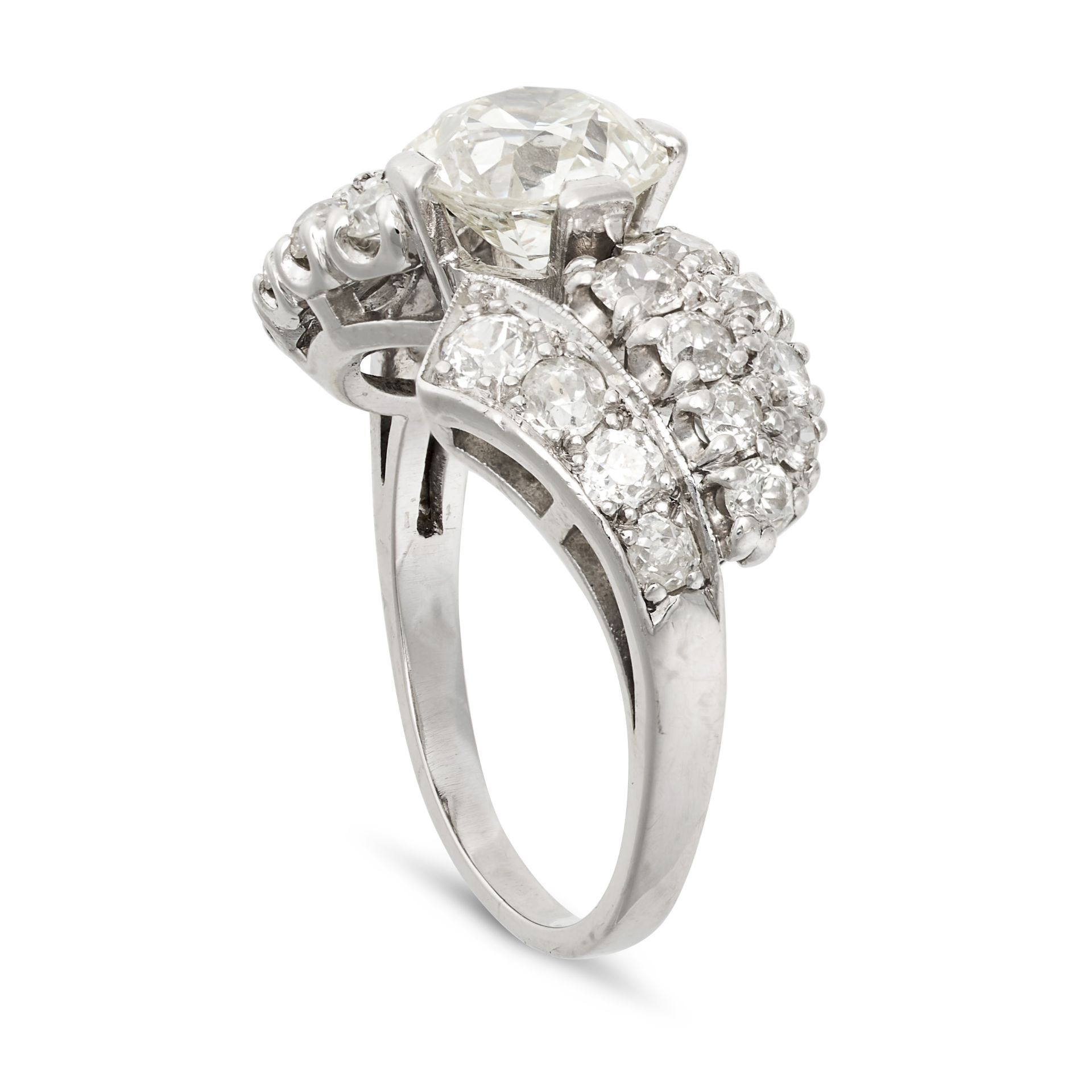A VINTAGE DIAMOND RING set with an old European cut diamond of approximately 2.00 carats accented... - Image 2 of 2