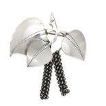 GERTRUDE ROUGIE FOR ANTON MICHELSEN, A VINTAGE LEAF BROOCH, 1950S in silver, designed as three le...