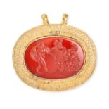 AN ANTIQUE CARNELIAN INTAGLIO PENDANT in yellow gold, the oval pendant set with a carnelian intag...