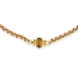 AN ANTIQUE PASTE CHAIN NECKLACE comprising a row of textured belcher links, the clasp set with ro...
