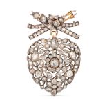 AN ANTIQUE DIAMOND HEART BROOCH / PENDANT in yellow gold and silver, the openwork heart set with ...