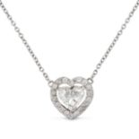 A DIAMOND HEART PENDANT NECKLACE in platinum, the pendant set with a heart cut diamond of approxi...