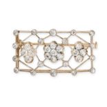 AN ANTIQUE DIAMOND PLAQUE BROOCH, EARLY 20TH CENTURY in yellow gold, the open work rectangular bo...