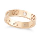 GUCCI, A DIAMOND ICON RING in 18ct yellow gold, the band with a row of alternating double G motif...