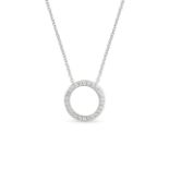 A DIAMOND OPEN CIRCLE PENDANT NECKLACE in 18ct white gold, the circular pendant set with round br...