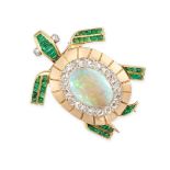 CARTIER, A VINTAGE OPAL, EMERALD AND DIAMOND TURTLE BROOCH in 18ct yellow gold, the shell set wit...