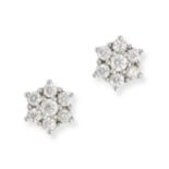 A PAIR OF DIAMOND CLUSTER EARRINGS in 18ct yellow and white gold, each set with a cluster of roun...