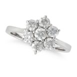 A DIAMOND CLUSTER RING in 18ct white gold, set with a cluster of round brilliant cut diamonds all...