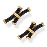 FRED PARIS, A PAIR OF ONYX CUFFLINKS in 18ct yellow gold, comprising batons of carved onyx, Frenc...